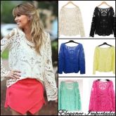 Blusa Renda Floral Retro Crochet